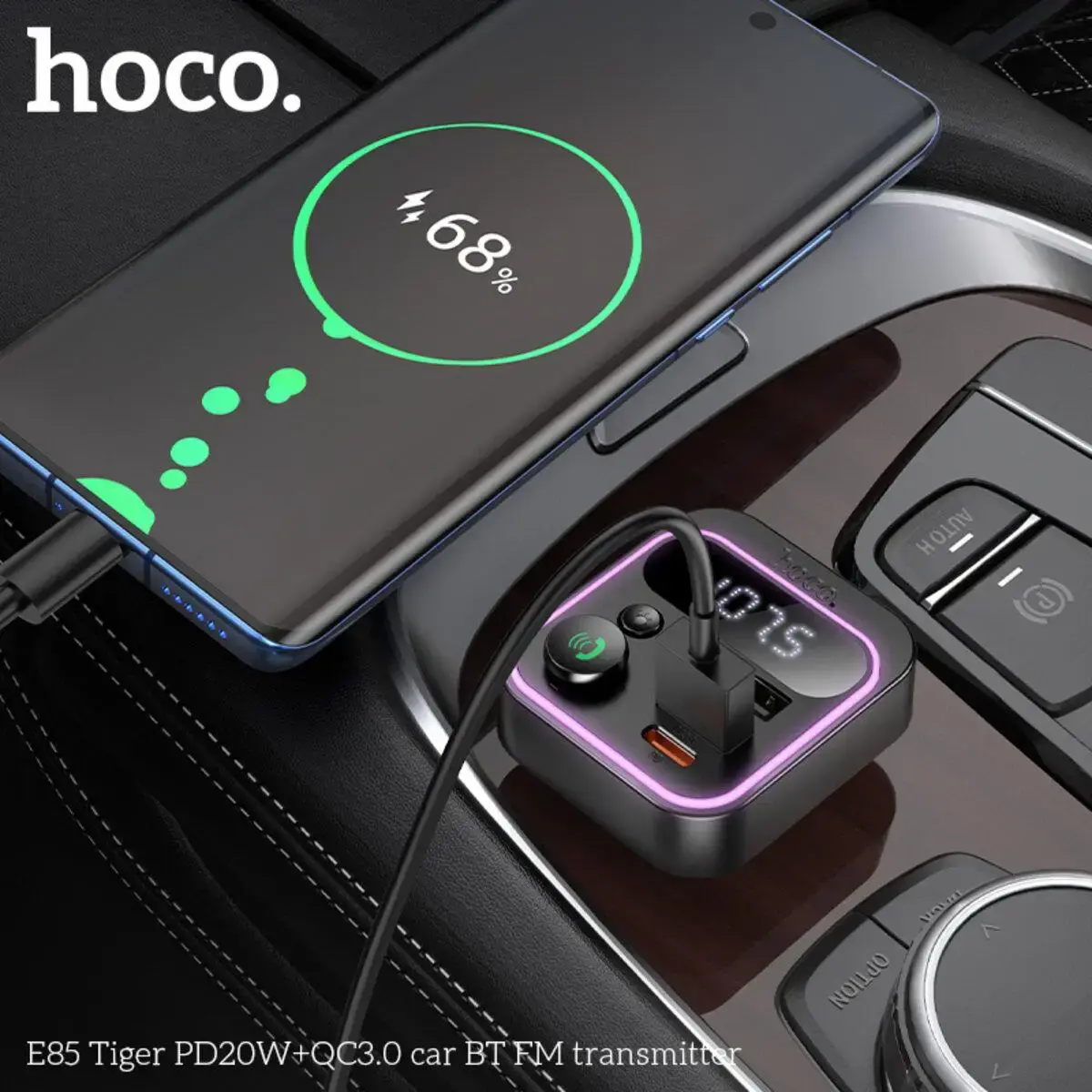 FM-модулятор HOCO E85 BT5.4 PD20W QC3.0 2USB Type-C), зображення 4
