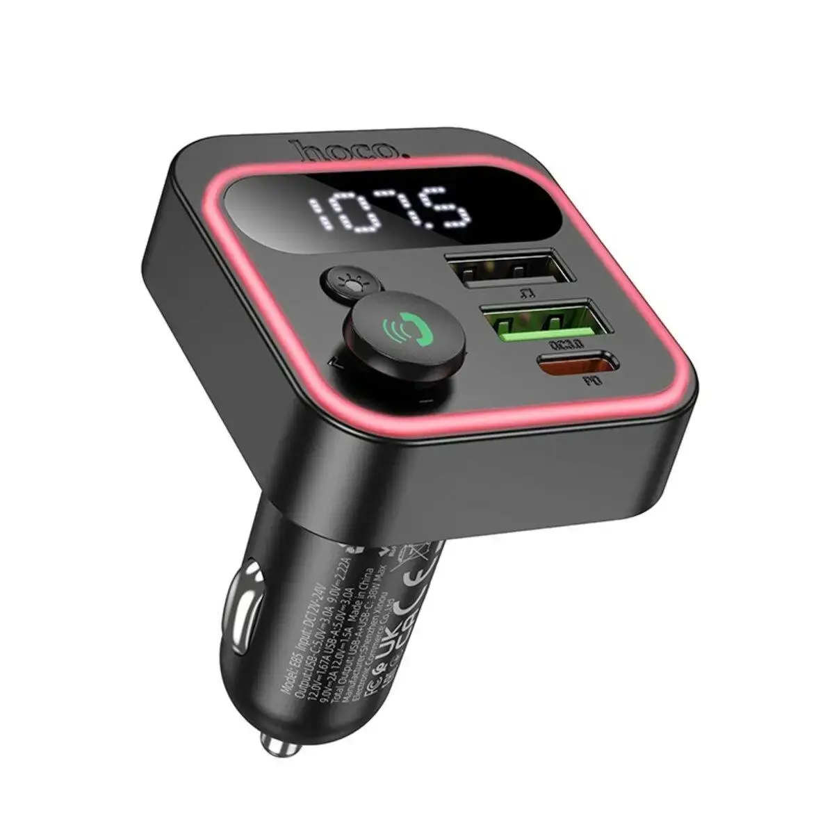 FM-модулятор HOCO E85 BT5.4 PD20W QC3.0 2USB Type-C), зображення 8