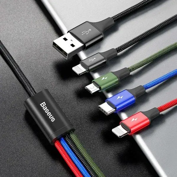 Кабель Baseus Fast 4-in-1 Cable USB to 2Lightning, Type-C, Micro 3.5A 1.2M Black CA1T4-A01), зображення 5