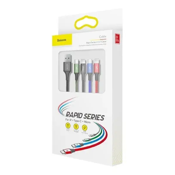 Кабель Baseus Fast 4-in-1 Cable USB to 2Lightning, Type-C, Micro 3.5A 1.2M Black CA1T4-A01), зображення 6