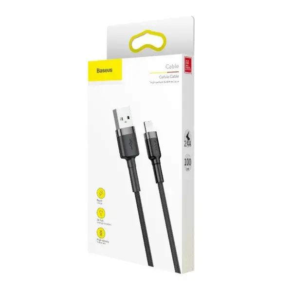Кабель Baseus USB to Lightning Cafule 2,4A 1m Black-grey CALKLF-GG1), зображення 4