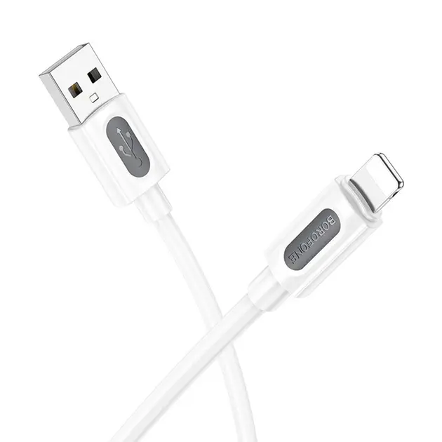 Кабель BOROFONE BX114 USB to Lightning silicone 2.4A 1m білий від батарейки.com.ua