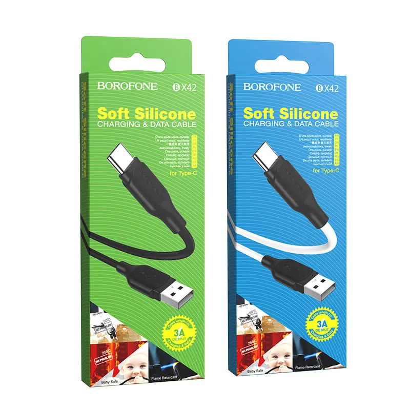 Кабель BOROFONE BX42 USB to Type-C silicone 3A 1m білий), зображення 2