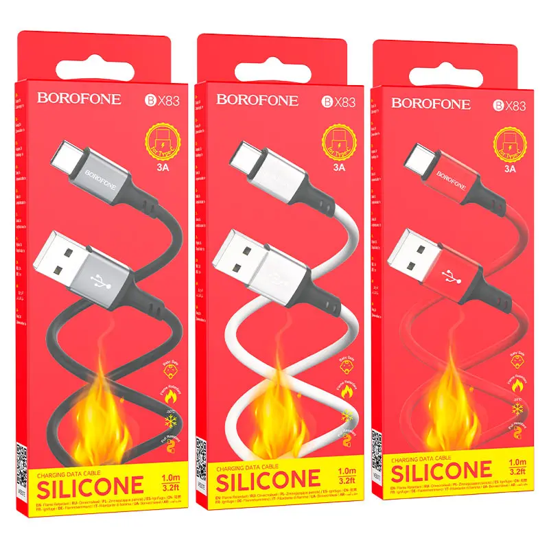 Кабель BOROFONE BX83 USB to Type-C silicone 3A 1m білий), зображення 3