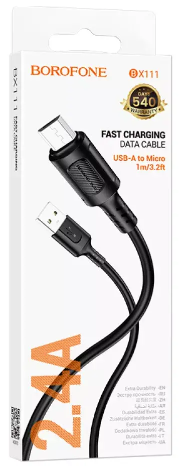 Кабель BOROFONE USB to Micro BX111 2.4A 1m чорний), зображення 4