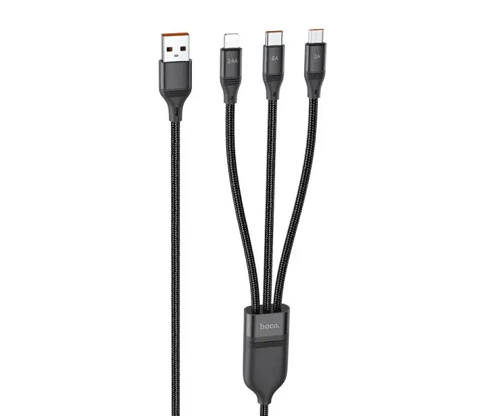 Кабель HOCO U104 USB - Micro+Lightning+Type-C 3-in-1 6A 1,2m Black), зображення 5