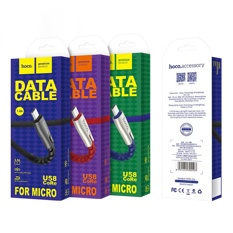 Кабель HOCO U58 Core USB to Micro data cable 2,4A 1.2m. Black), зображення 2