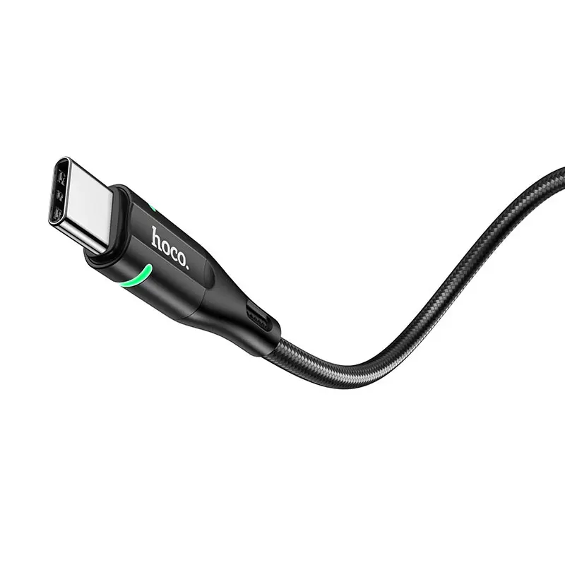 Кабель HOCO U93 USB to Type-C Shadow 3A 1,2m LED індикатор Black (U93 Shadow USB to Type-C charging data cable, 1.2m, current up to 3A, with double green indicator 1. Length: 1.2m. Weight: 30g. 2. Outer cover: braid. 3. Connector material: aluminum alloy. 4. Core: 118 tinned copper wires, current 3A max. 5. Double green indicator, always on when connected to power source.) від батарейки.com.ua