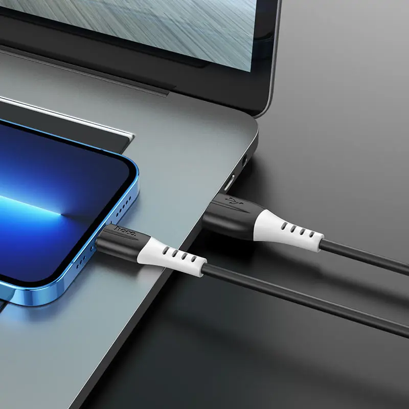 Кабель HOCO USB to Lightning X82 silicone data cable 2.4A 1m чорний), зображення 5 Кабель HOCO USB to Lightning X82 silicone data cable 2.4A 1m чорний), зображення 5