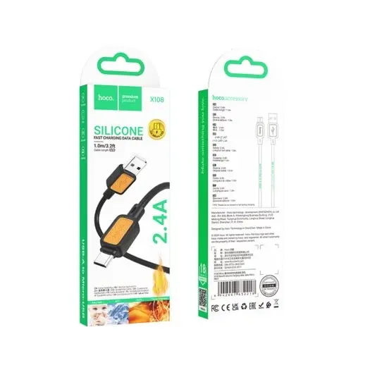 Кабель HOCO X108 USB to Micro silicone 3A 1м чорний), зображення 2