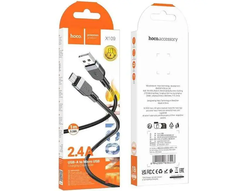 Кабель HOCO X109 Energy USB to Micro silicone 2,4A 1m чорний), зображення 2