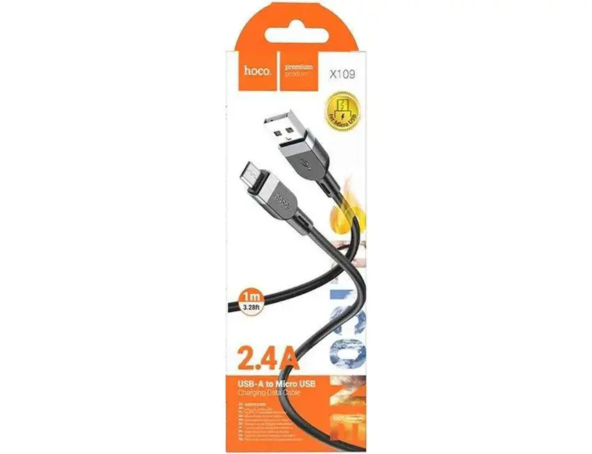 Кабель HOCO X109 Energy USB to Micro silicone 2,4A 1m чорний), зображення 4