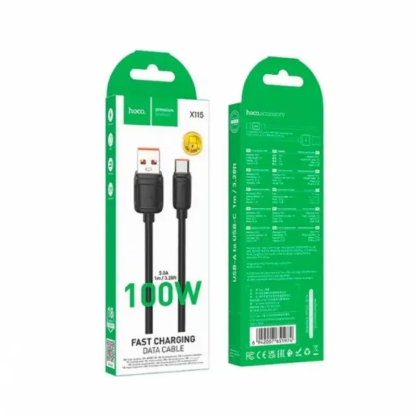 Кабель HOCO X115 USB AM Type-C   data 100W  1m  black), зображення 2