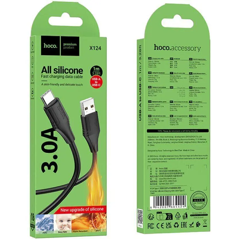 Кабель HOCO X124 USB to Type-C silicone 3A 1m чорний), зображення 3