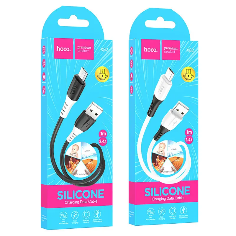 Кабель HOCO X82 USB to Micro X82 silicone data cable 3A 1m білий), зображення 2