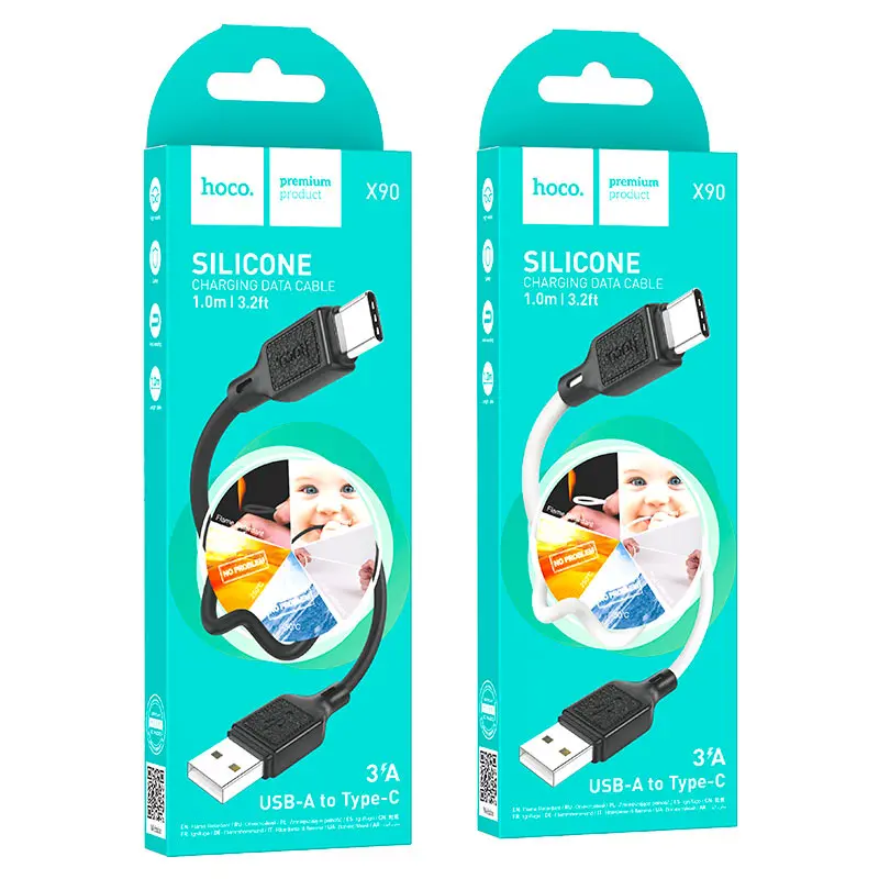 Кабель HOCO X90 USB to Type-C silicone 3A 1m White), зображення 2