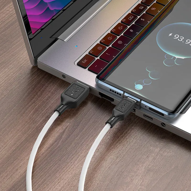 Кабель HOCO X90 USB to Type-C silicone 3A 1m White), зображення 4
