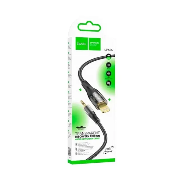 кабель НОСО UPA25 Lightning to AUX Jack Digital audio conversion 1м Black), зображення 2