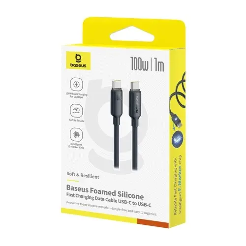 Кабель PD Baseus Type-C ->Type-C Foamed Power Delivery Silicone 100W 1m Black ), зображення 2