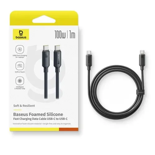 Кабель PD Baseus Type-C ->Type-C Foamed Power Delivery Silicone 100W 1m Black ), зображення 3