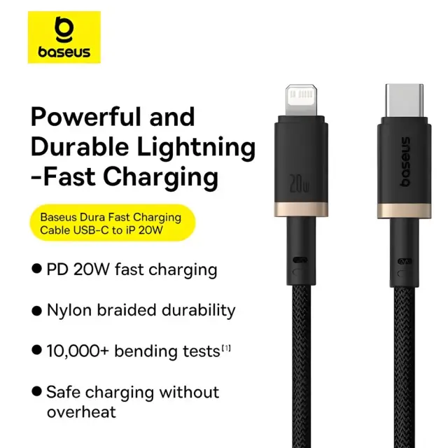 Кабель Power Delivery Baseus Dura Type-C to Lightning PD20W 2m Black-gold P10377800U01-02), зображення 9