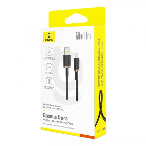 Кабель Power Delivery Baseus USB - Type-C Dura Series PD60W 1m Black-gold P10377802U01-00), зображення 2