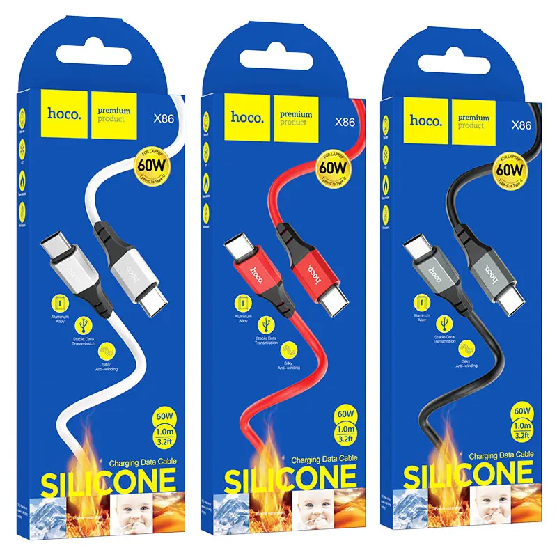 Кабель Power Delivery HOCO X86 Type-C PD60W 3A silicone 1m чорний), зображення 9
