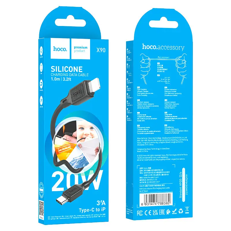Кабель Power Delivery HOCO X90 Type-C to Lightning PD20W 3A 1m чорний), зображення 4