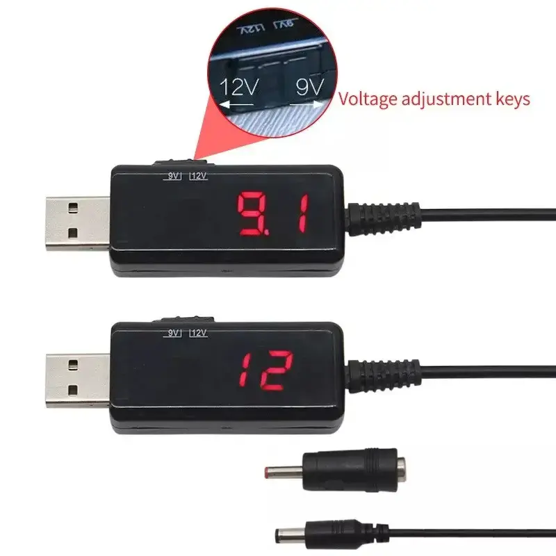 Кабель живлення Модема, Роутера з повишайкою 5 V до 9 і 12 V DC-DC перетворювач із вольтметром і шнуром), зображення 4