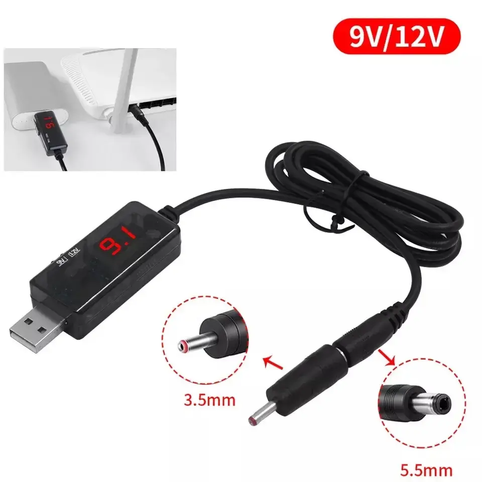Кабель живлення Модема, Роутера з повишайкою 5 V до 9 і 12 V DC-DC перетворювач із вольтметром і шнуром), зображення 5
