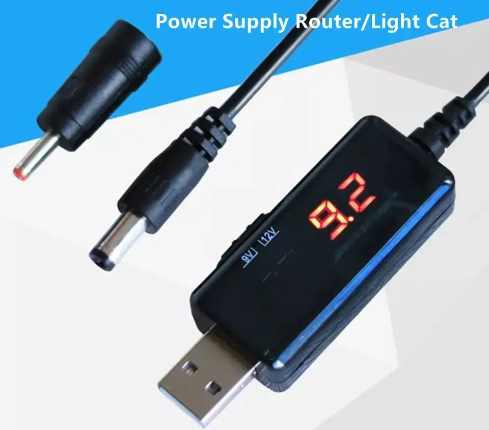 Кабель живлення Модема, Роутера з повишайкою 5 V до 9 і 12 V DC-DC перетворювач із вольтметром і шнуром), зображення 6