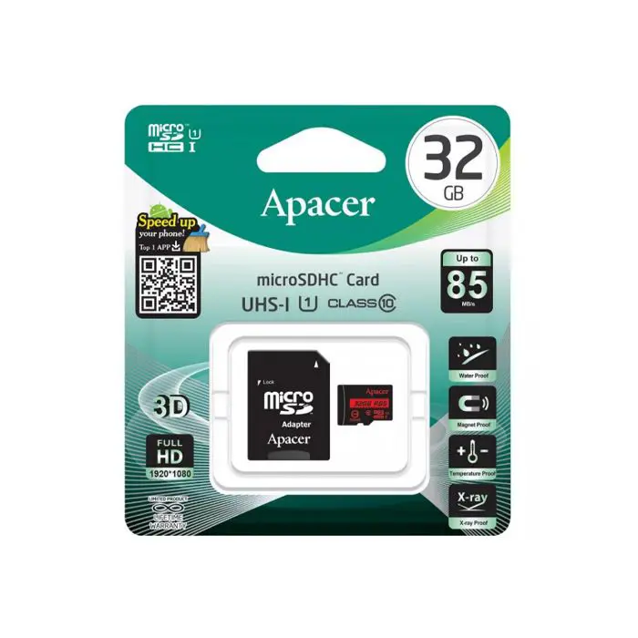 карта пам'ятi APACER Micro SD 32GB R85 Class 10 з SD адаптером від батарейки.com.ua