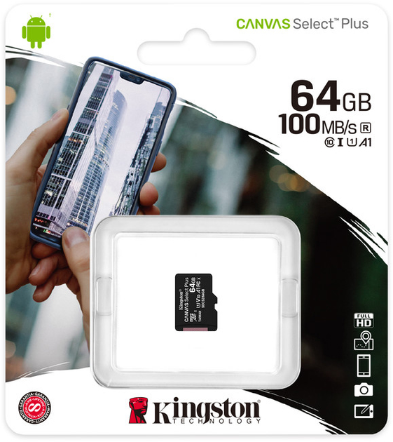 карта пам'яті KINGSTON microSD 64 GB 100R Class 10 без адаптера від батарейки.com.ua