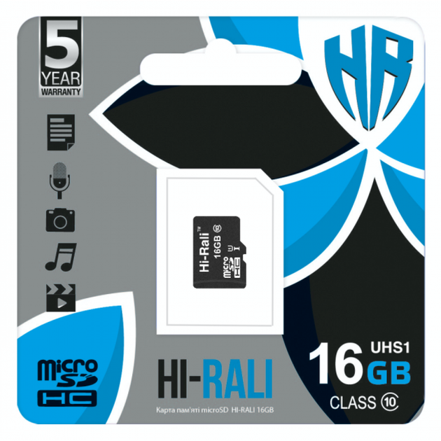 карта пам'яті microSDHC HI-RALI 16GB Сlass 10 без адаптера від батарейки.com.ua
