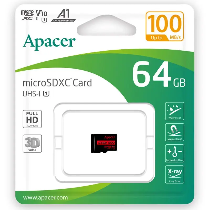 карта пам'яті APACER Micro SD 64GB class10 class10 V10 A1 R100MB/s), зображення 2