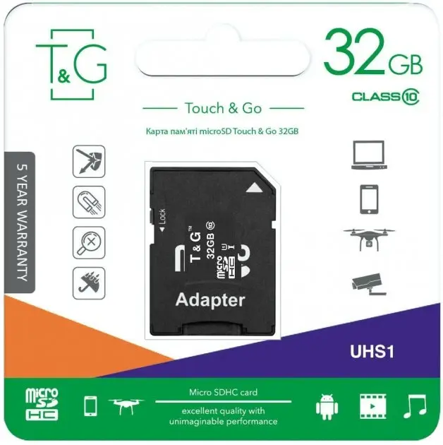 Карта пам'яті T&G microSDHC 32GB Class10 UHS-I з адаптером від батарейки.com.ua