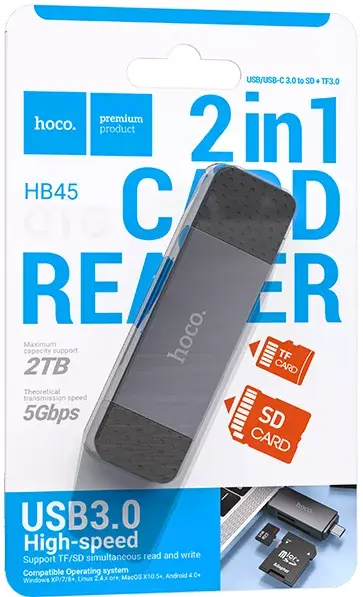 Картрідер HOCO HB45 Spirit (USB3.0, Type-C) сірий), зображення 3 Картрідер HOCO HB45 Spirit (USB3.0, Type-C) сірий), зображення 3