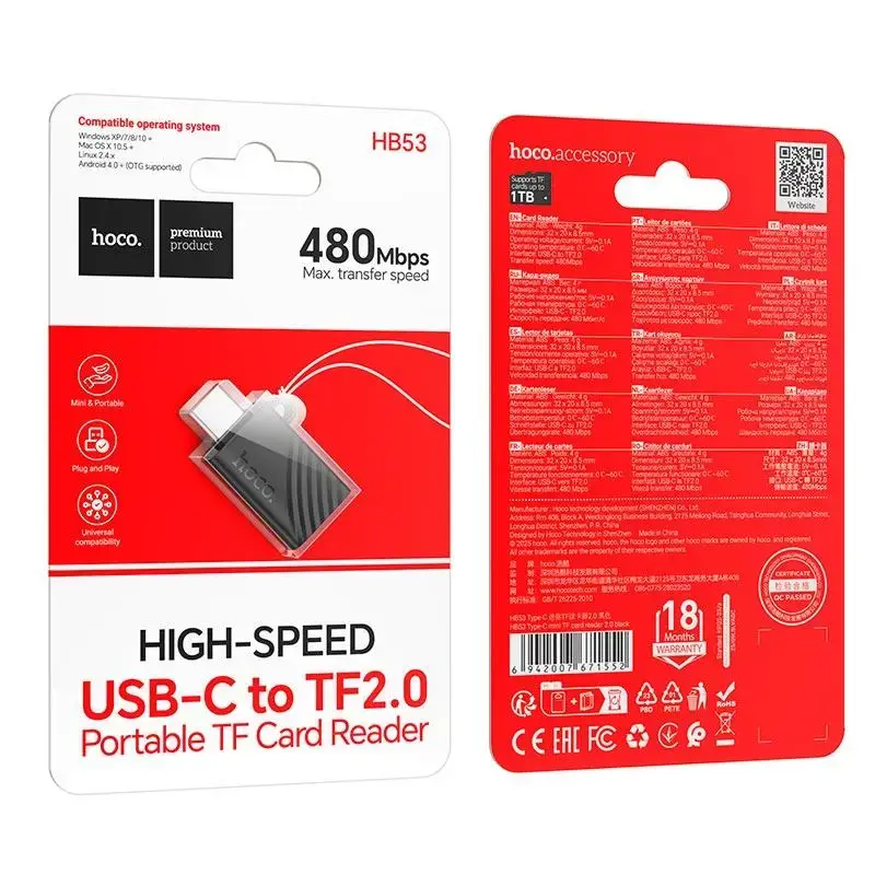 Картрідер HOCO HB53 Type-C to TF microSD, 480Mbps, 1TB Max), зображення 9