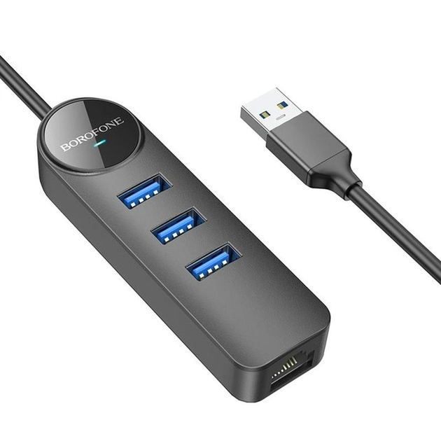 Хаб Borofone DH6 USB AM to 3xUSB3.0 +Lan RJ45, 1.2м від батарейки.com.ua