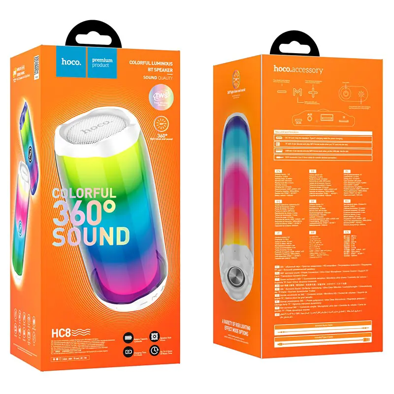 Портативна колонка HOCO HC8 Pulsating RGB Led, BT, FM, TF, AUX, USB, TWS, до 4х годин біла), зображення 2 Портативна колонка HOCO HC8 Pulsating RGB Led, BT, FM, TF, AUX, USB, TWS, до 4х годин біла), зображення 2