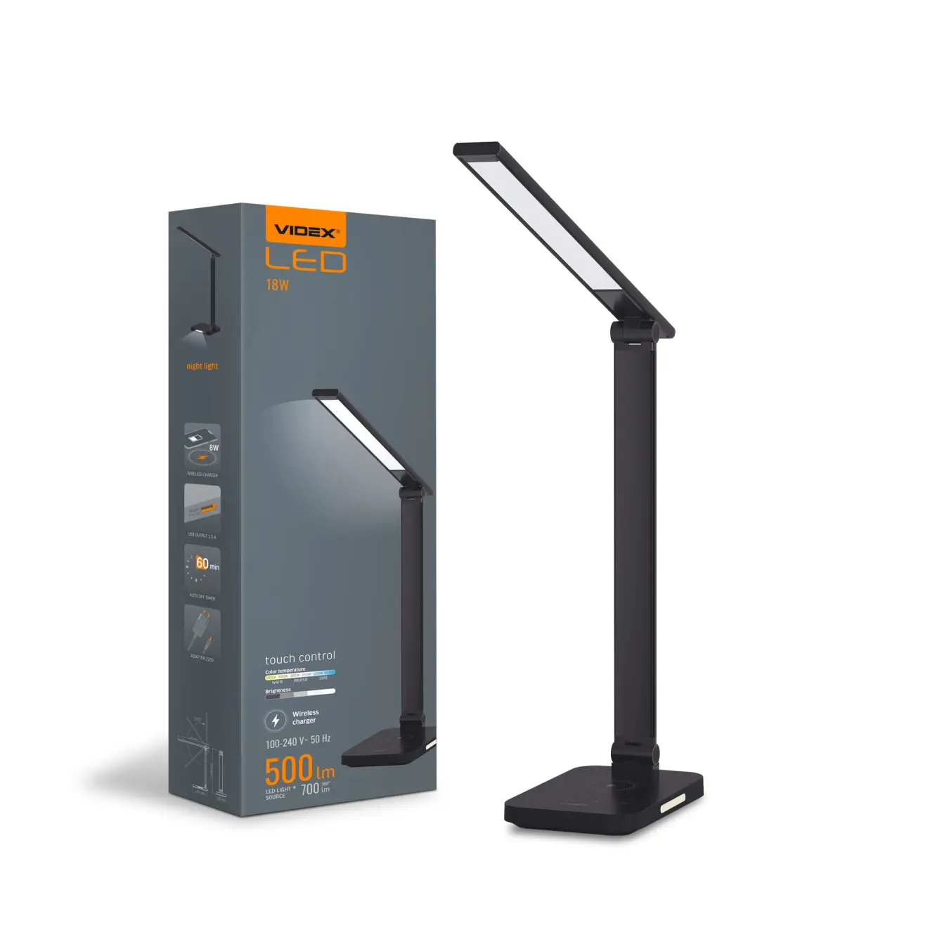 LED лампа настiльна з акумулятором з бездротовою зарядкою VIDEX VL-TF17B 18W 1800-6500K), зображення 2