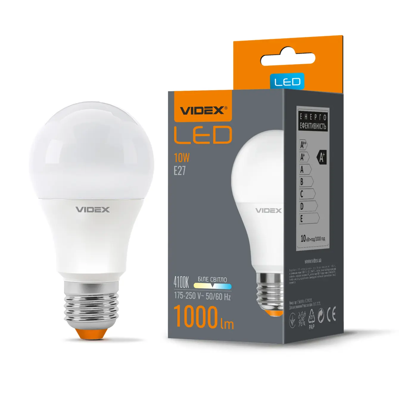 LED лампа VIDEX A60e 10W E27 4100K 12-48 вольт від батарейки.com.ua