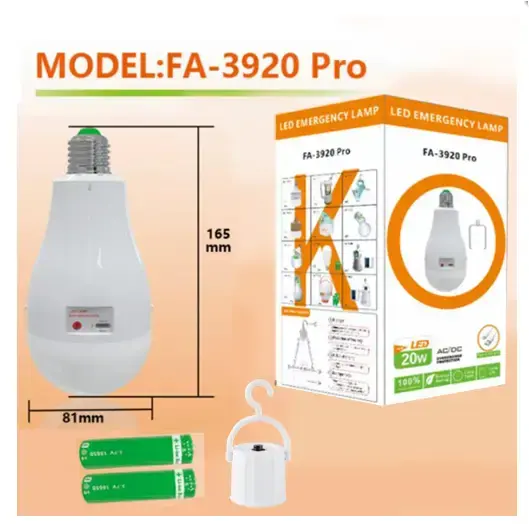 Ліхтар ЛАМПОЧКА акумулятор FA-3920 Pro (LED 20W SMD) +2x18650+microUSB 3 режими ), зображення 2