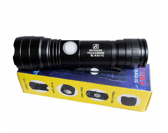 Ліхтар ручний COBA CB-K42-TG- акумуляторний з кліпсою та магнітом чорний від батарейки.com.ua