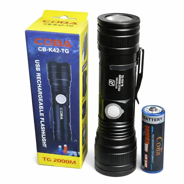 Ліхтар ручний COBA CB-K42-TG- акумуляторний з кліпсою та магнітом чорний), зображення 4