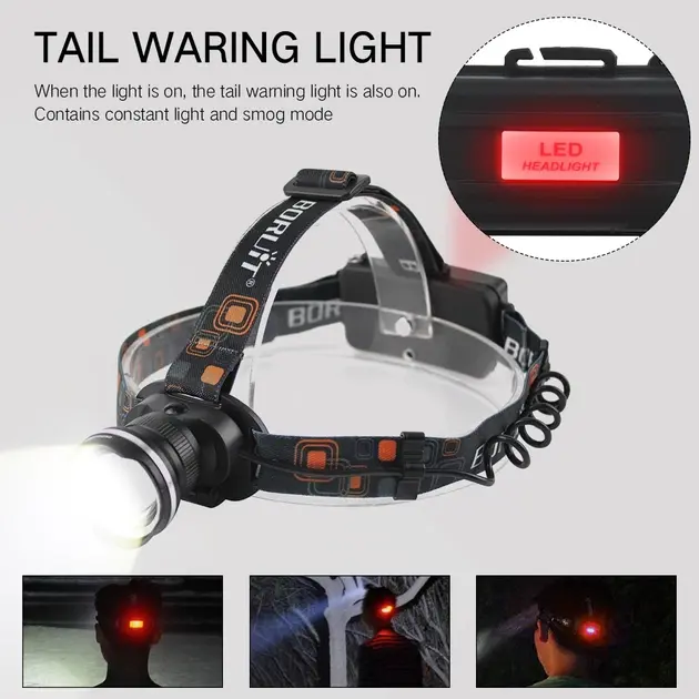 Ліхтар налобний W-518-TG PM10-TG zoom TypeC, 2х18650 3режими), зображення 7