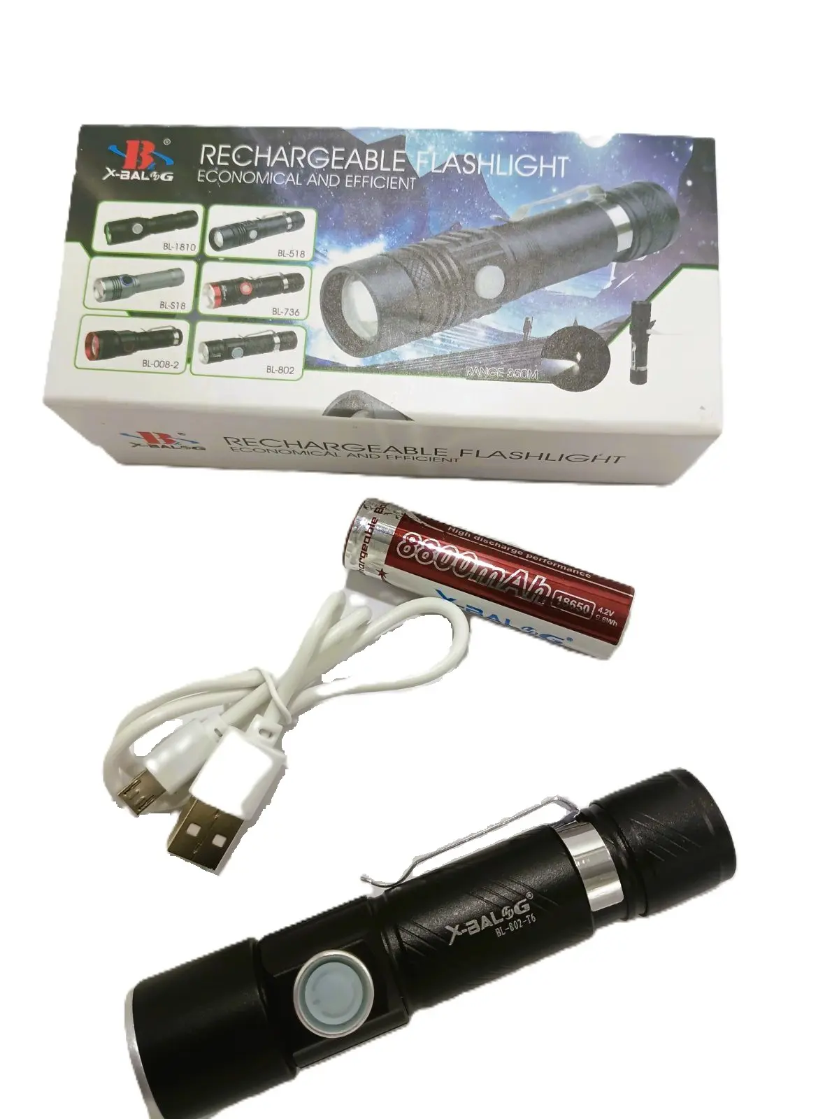 Ліхтарик ручний BL-802-T6 zoom кліпса 18650 3 режима micro USB), зображення 3