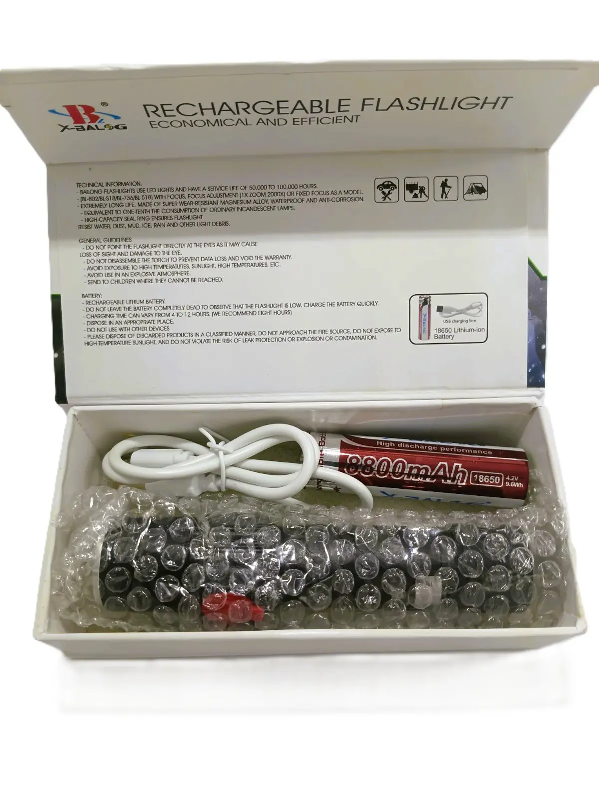 Ліхтарик ручний BL-802-T6 zoom кліпса 18650 3 режима micro USB), зображення 5