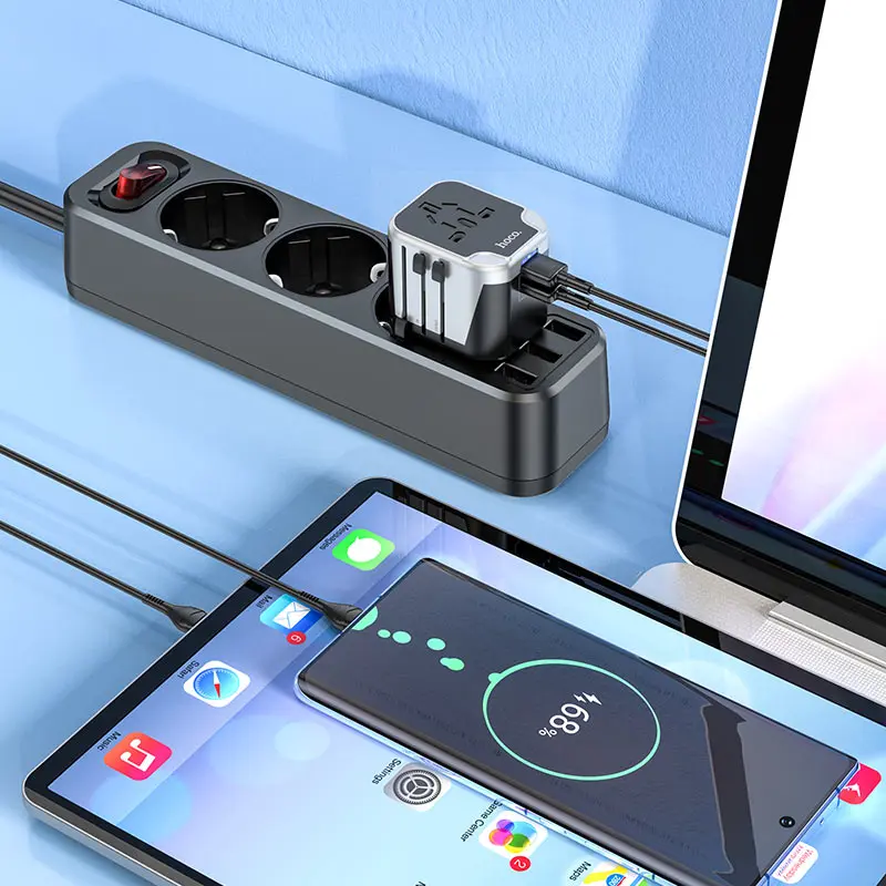 Мережевий адаптер HOCO AC5 Level 2USB Socket Black), зображення 3