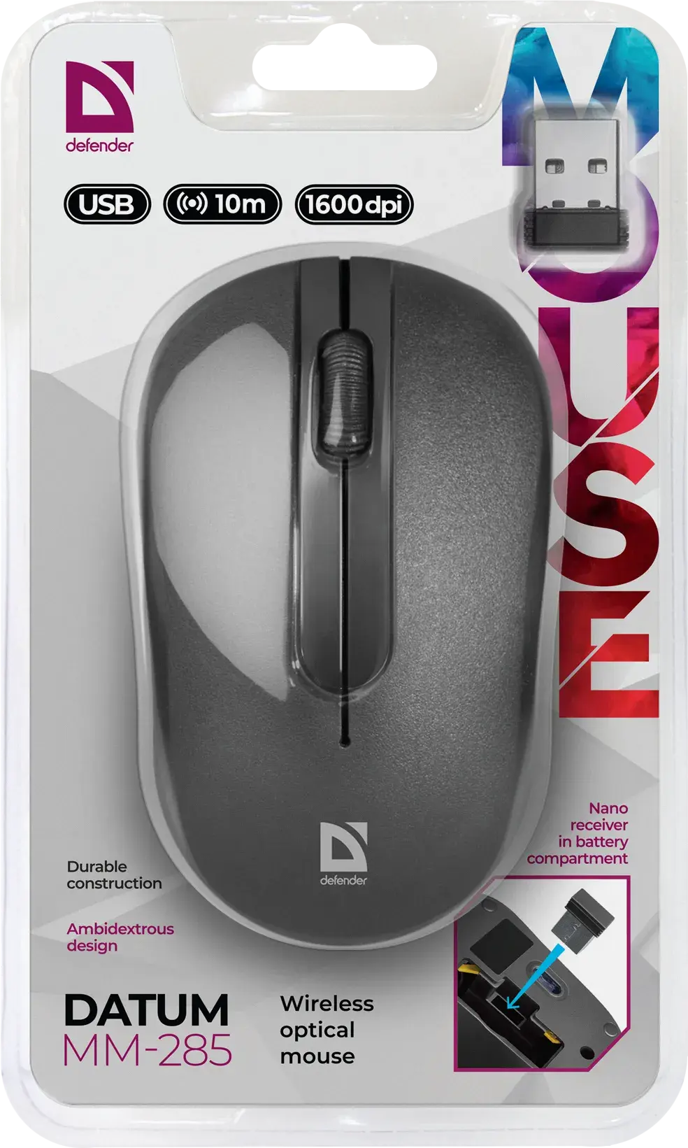 Миша бездротова DEFENDER Datum MM-285 1600 dpi чорна), зображення 4